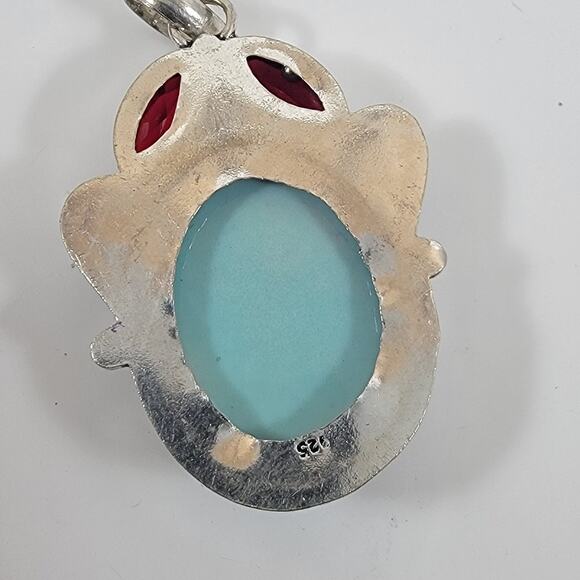 Larimar Pendant Necklace – With Garnet Accents + 20" Silver Snake Chain - Picture 3 of 10